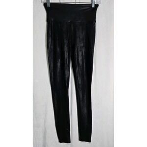 SPANX Leggings‎ Womens XS Petite Black Faux Leather Coated Pants Shapewear